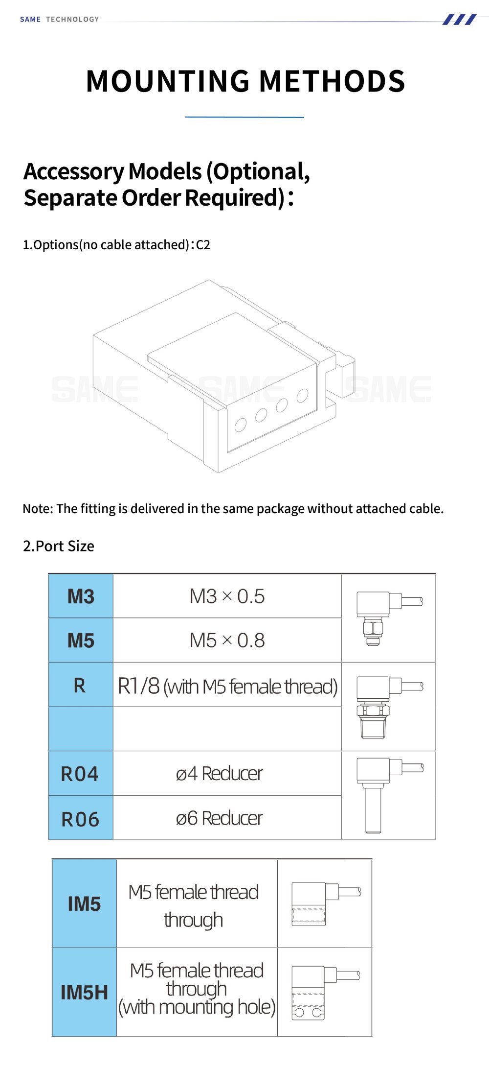 SP-42 Mounting Methods and Port Sizes